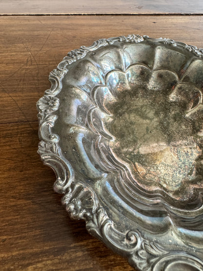 Silver Plated Scalloped Bowl with Lovely Worn Patina