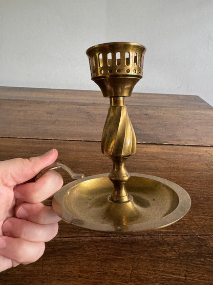 Single Vintage Brass Candle Holder with Cut Out Detailing - Made in India