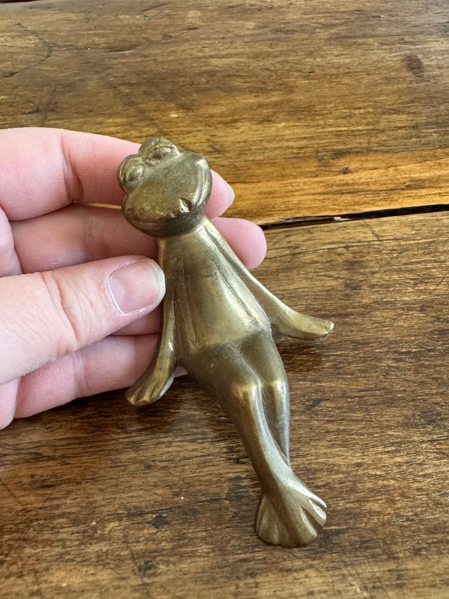 Vintage Brass Frog Shelf Sitter Couple