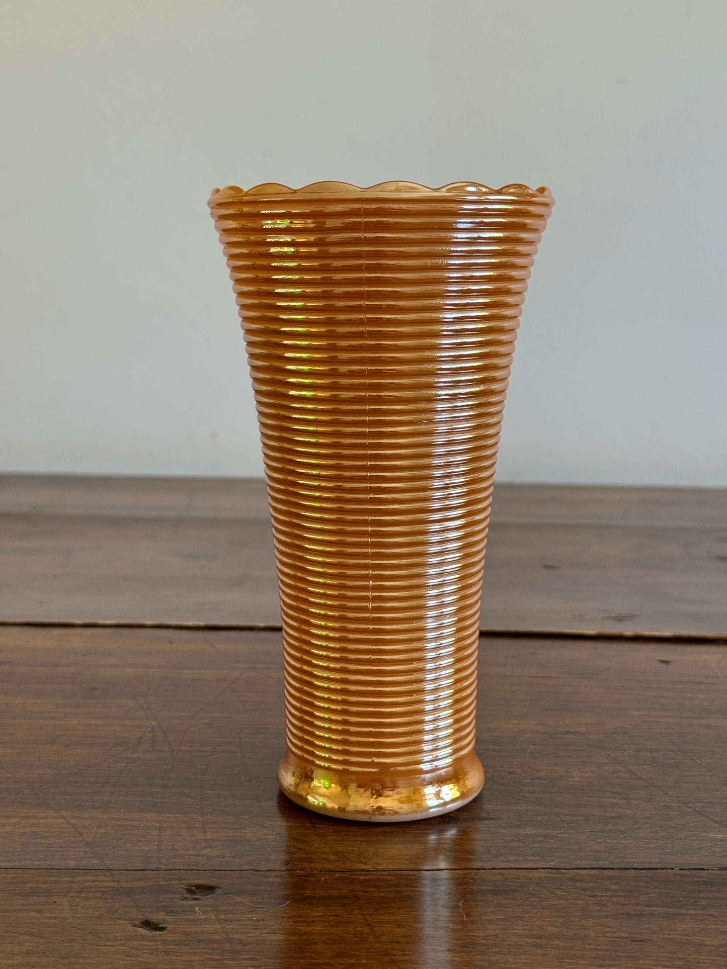 Vintage Orange Lusterware Glass Flower Vase