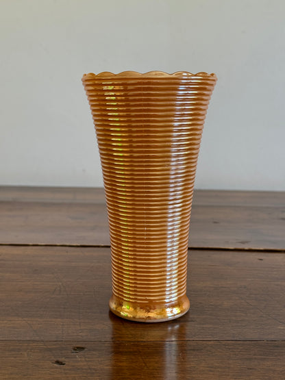 Vintage Orange Lusterware Glass Flower Vase