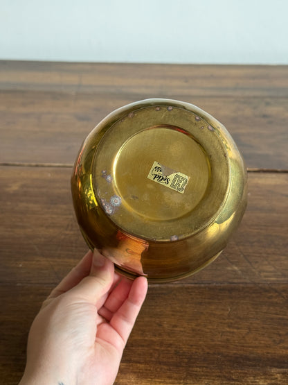 Vintage Small Brass Planter Pot with Ball and Fluted Opening