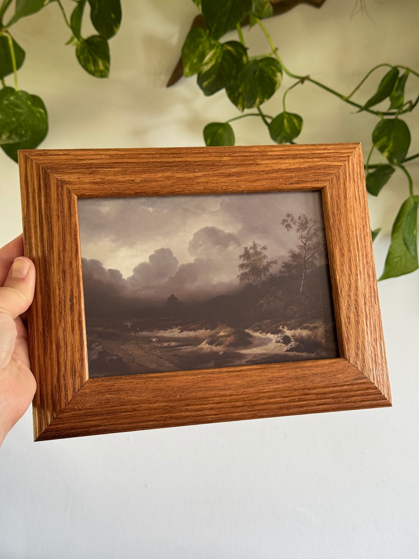 Vintage Thick Wood Picture Frame with Moody Landscape Print