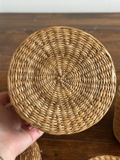 Set of Two Nesting Baskets - Woven Small Storage Baskets with Lids