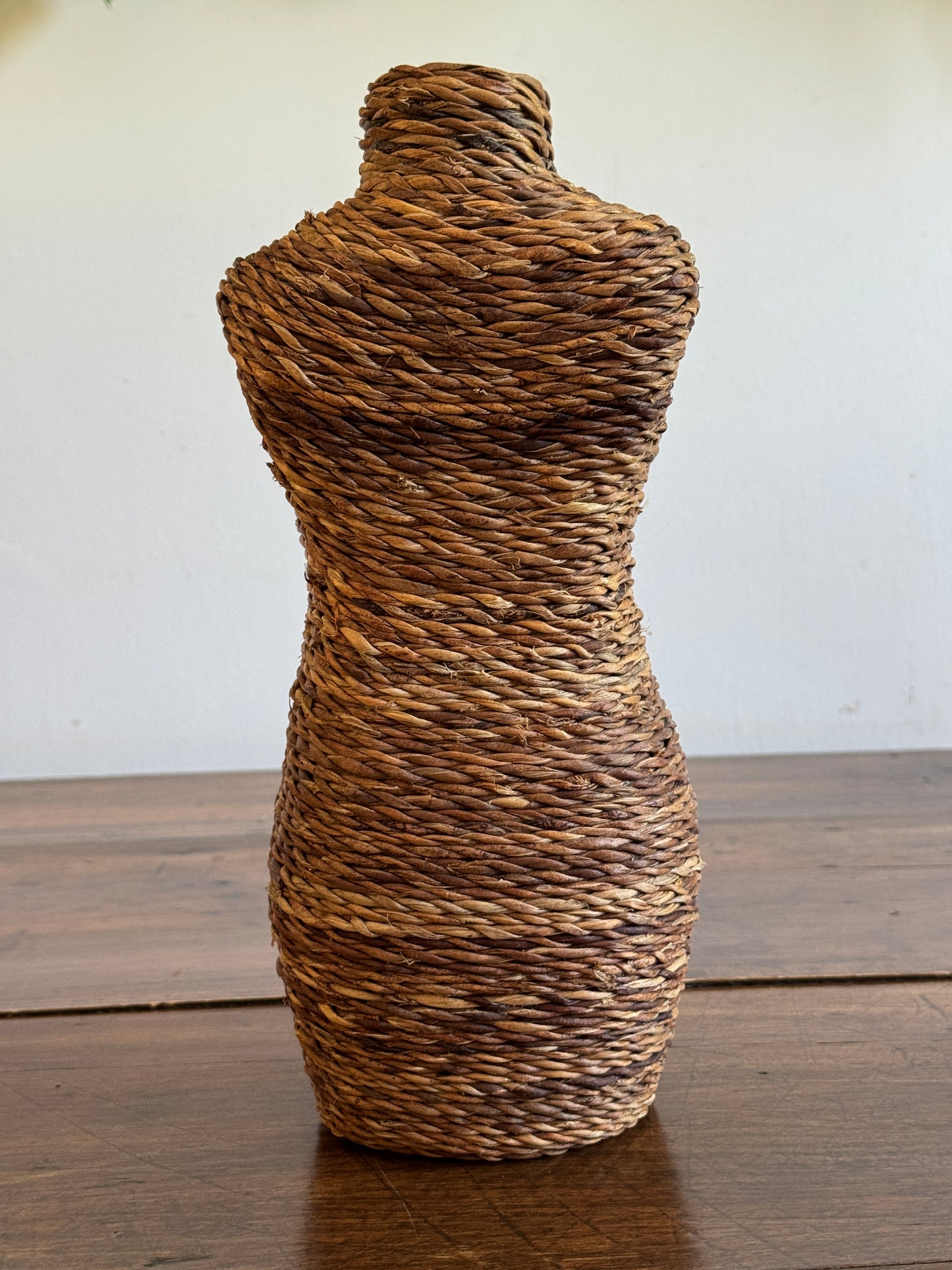 Vintage Small Woven Wicker Bust of Woman's Figure