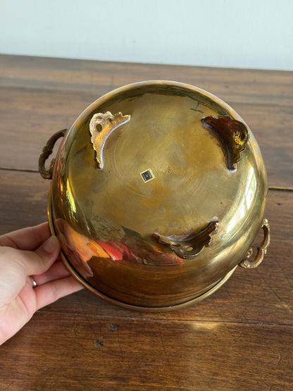 Vinage Brass Plant Pot with Ornate Feet and Handle Details - Made in India