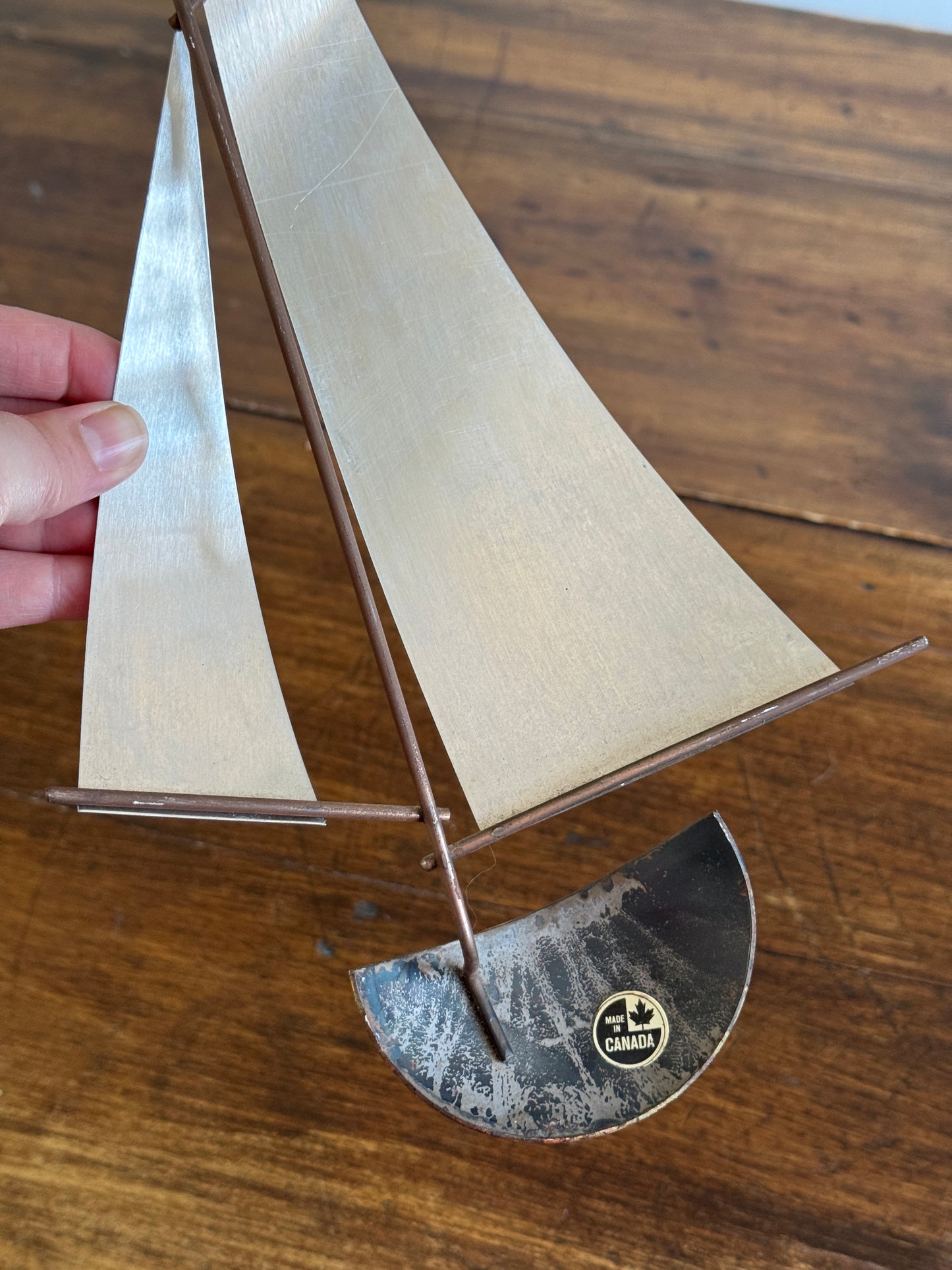 Vintage Brutalist Style Sailboat Metalwork Wall Art - Made in Canada