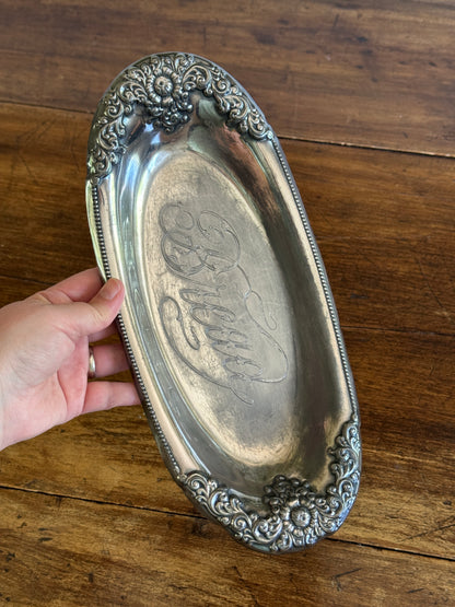 Vintage Silver Plated Bread Dish with Lovely BREAD Word Engraving