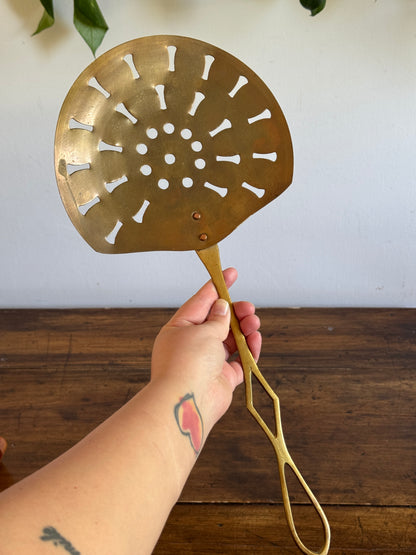 Vintage XL Brass Strainer - Large Wall Hanging Kitchen Utensil