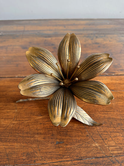Vintage Brass Large Flower Figurine with Removeable Personal Ashtrays
