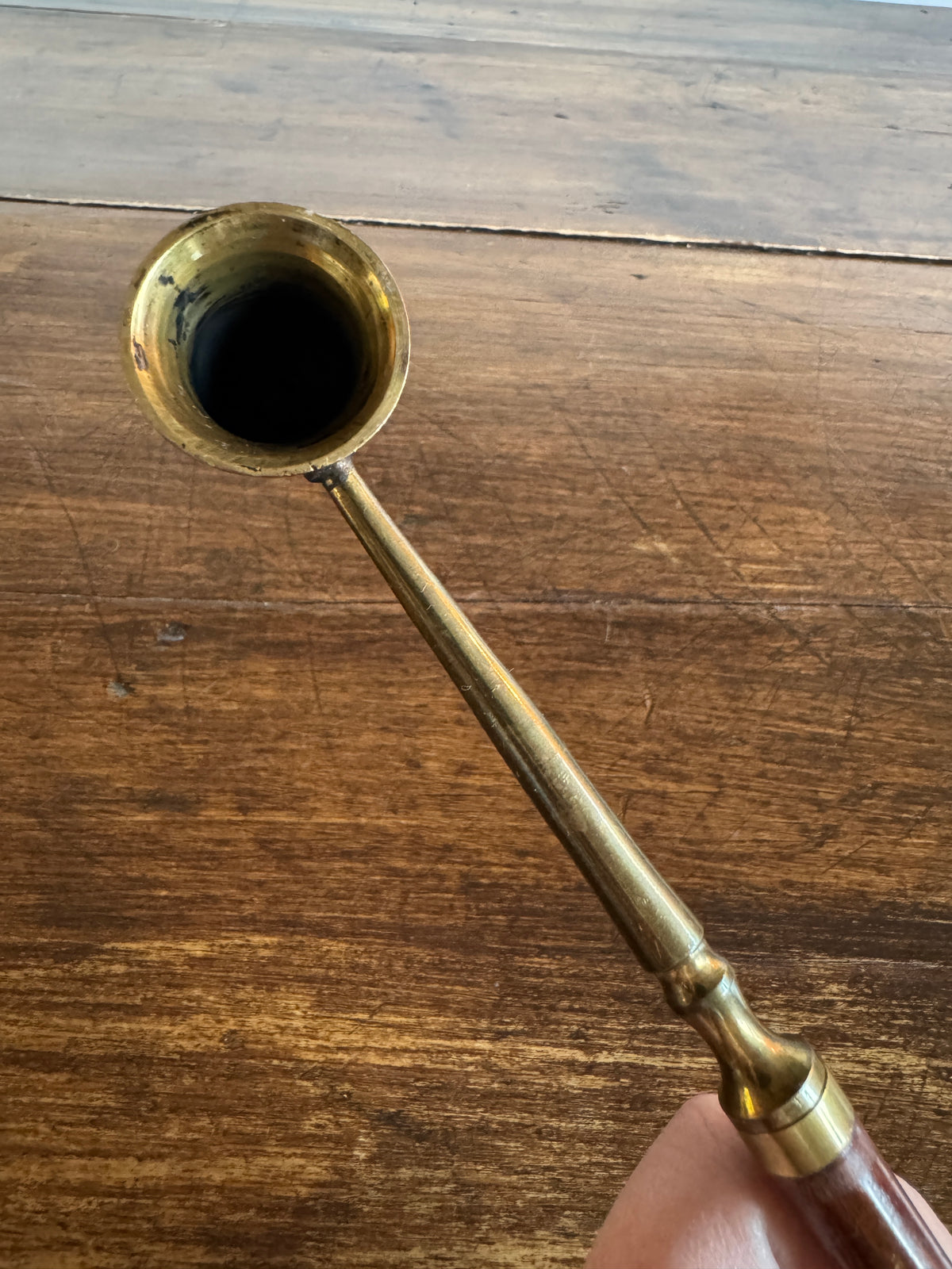 Wood and Brass Candle Snuffer with Ornate Cup