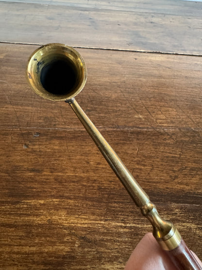 Wood and Brass Candle Snuffer with Ornate Cup
