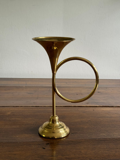 Vintage 1989 Horn Shaped Brass Candleholder - Made in Korea
