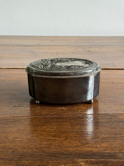 Vintage Art Nouveau DS. Co Pewter Silver-Tone Trinket Box with Floral Hinged Lid