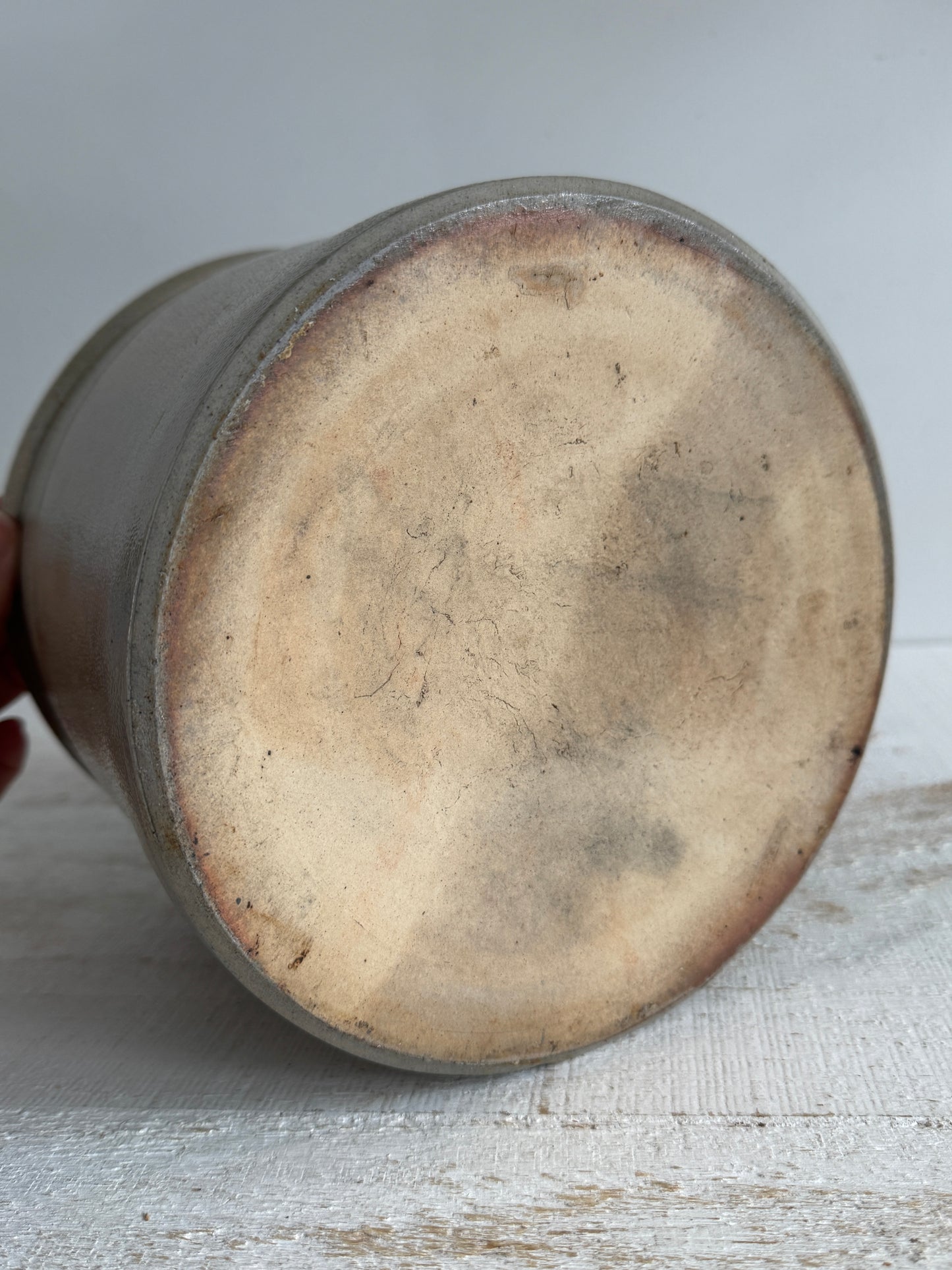 Vintage Grey/Tan Pottery Crock with Large Opening