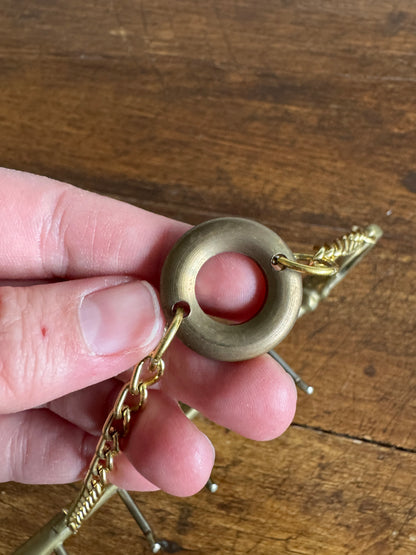 Vintage Brass Key Hook Shaped Like Old Key with Chain and Hooks