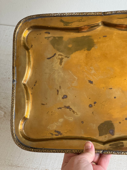 Vintage Brass Tray with Ornate Designed Edges - Vintage Brass Bowl - Made in India