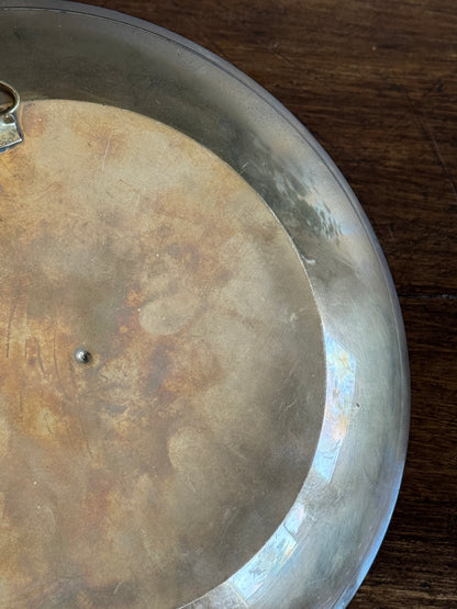 Heavy Enamel Brass Wall Plate with Flower and Leaf Design
