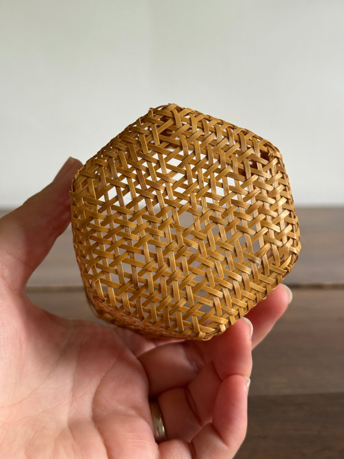Small/Miniature Rattan Basket Holder with Hexagon Base