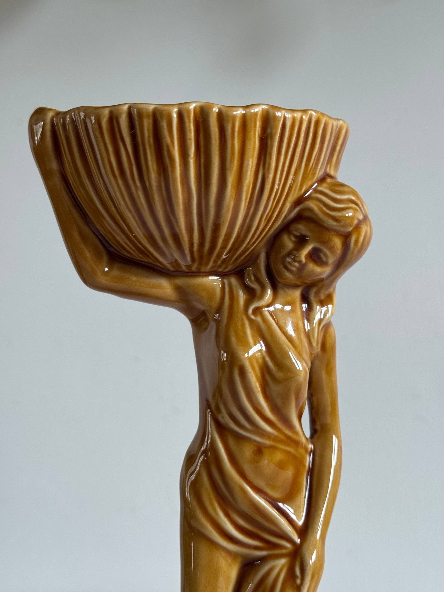 Beautiful Standing Woman Carrying Decorative Bowl Pottery Figurine - Art Deco Style