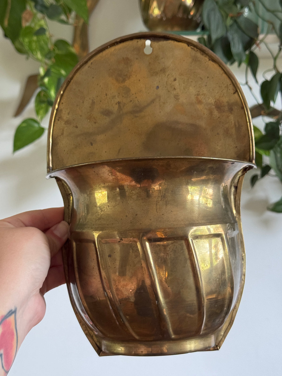 Pair of Vintage Brass Wall Plant Pockets - Wall Mounted Plant Holder Set of Two
