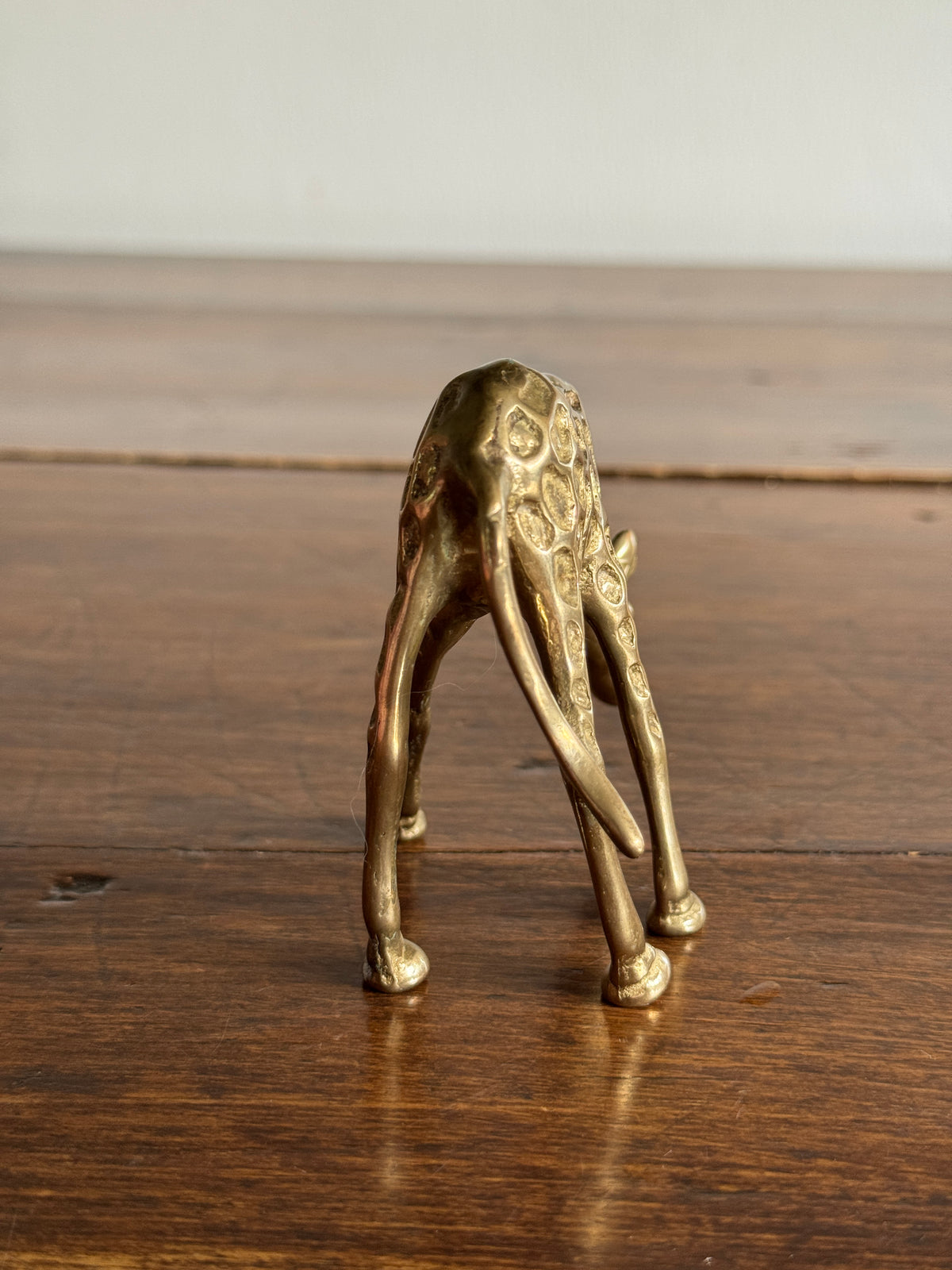 Small Brass Giraffe Figurine - Vintage Brass Grazing Giraffe