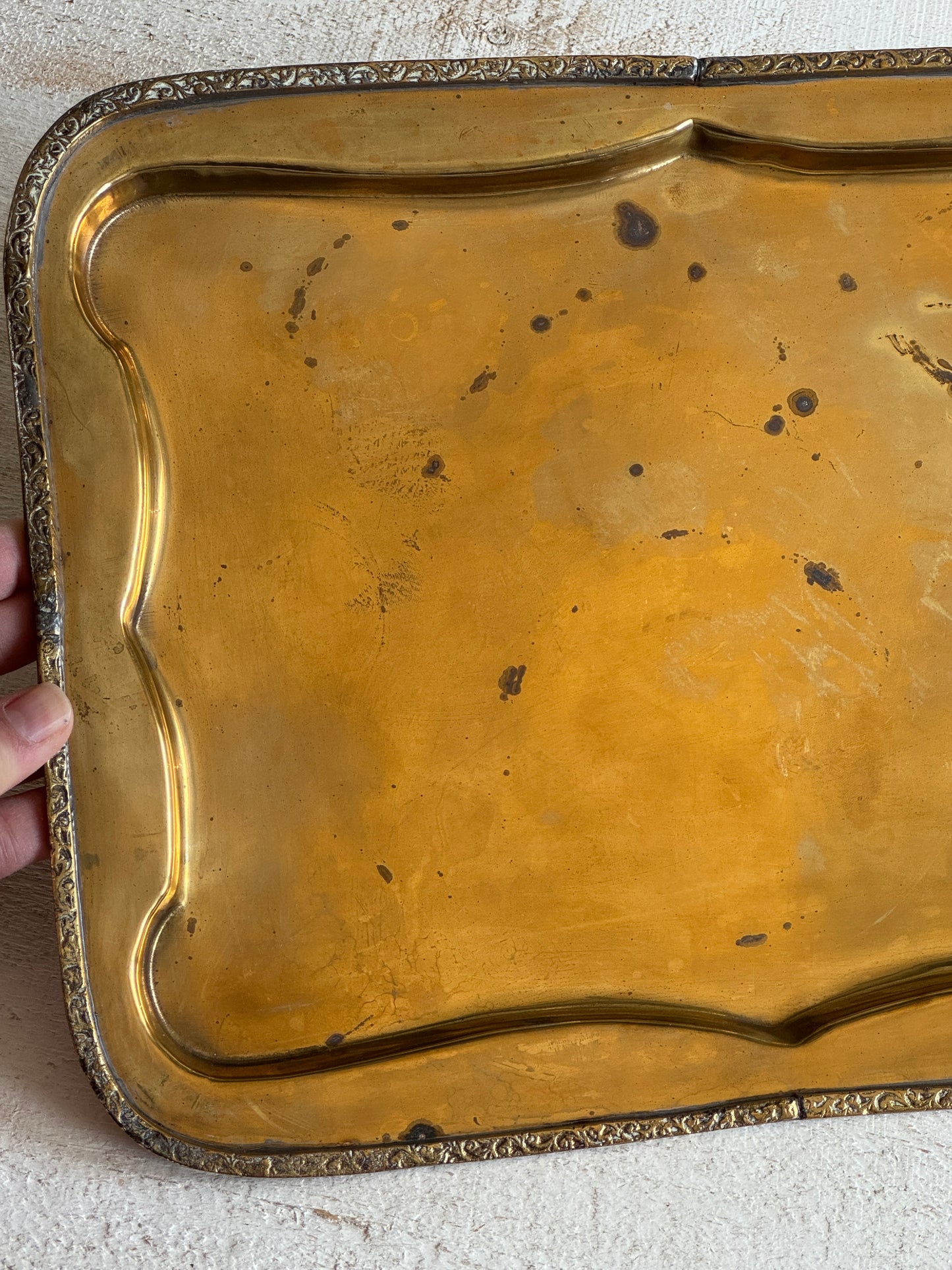 Vintage Brass Tray with Ornate Designed Edges - Vintage Brass Bowl - Made in India