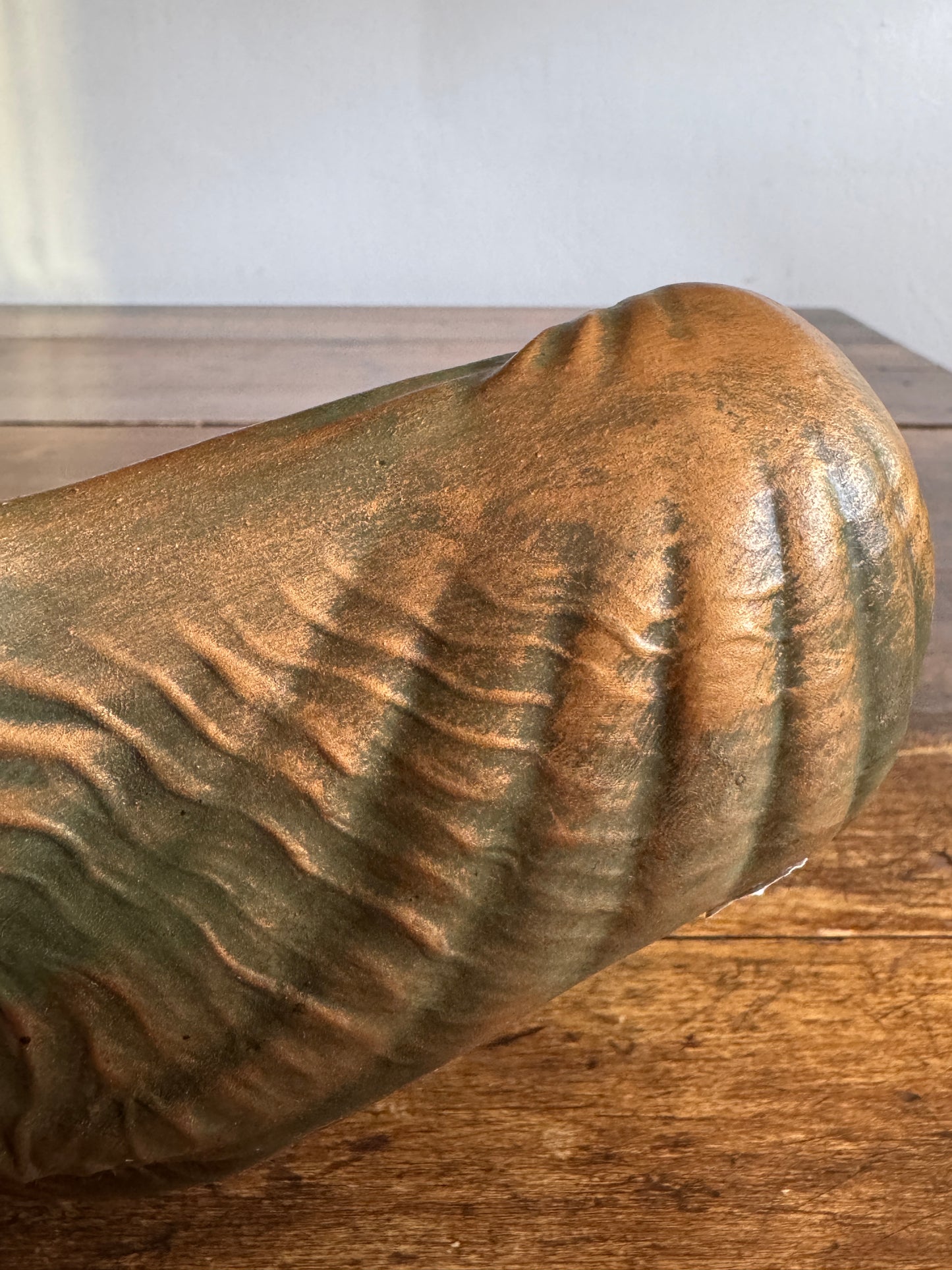 Pottery Shell Shaped Bowl with Faux Metal/Patina Finish - Made in Mexico