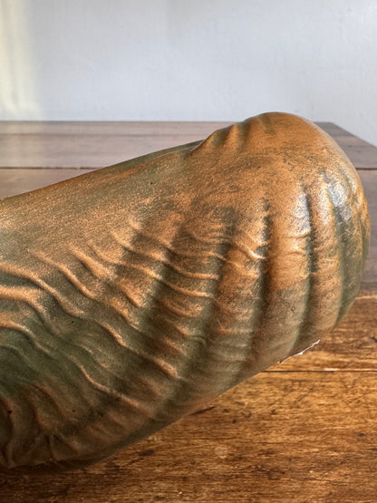 Pottery Shell Shaped Bowl with Faux Metal/Patina Finish - Made in Mexico