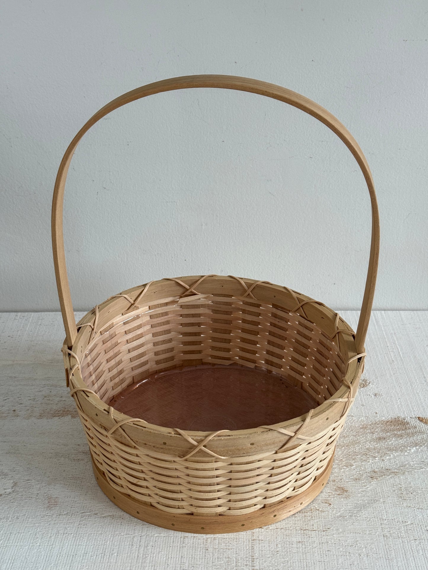 Vintage Woven Wicker Handled Basket with Plastic Lining