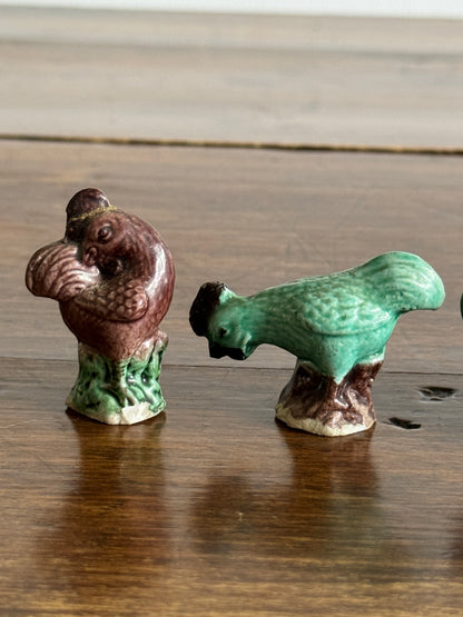 Vintage Miniature Rooster Set of Four - Small Bird Ceramic Figurines