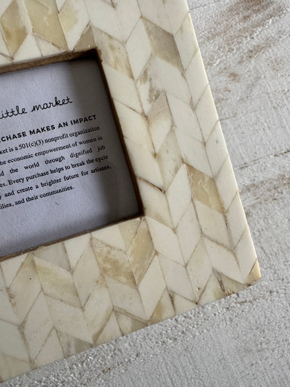 Little Market Inlay Bone Photo Frame with Herringbone Design