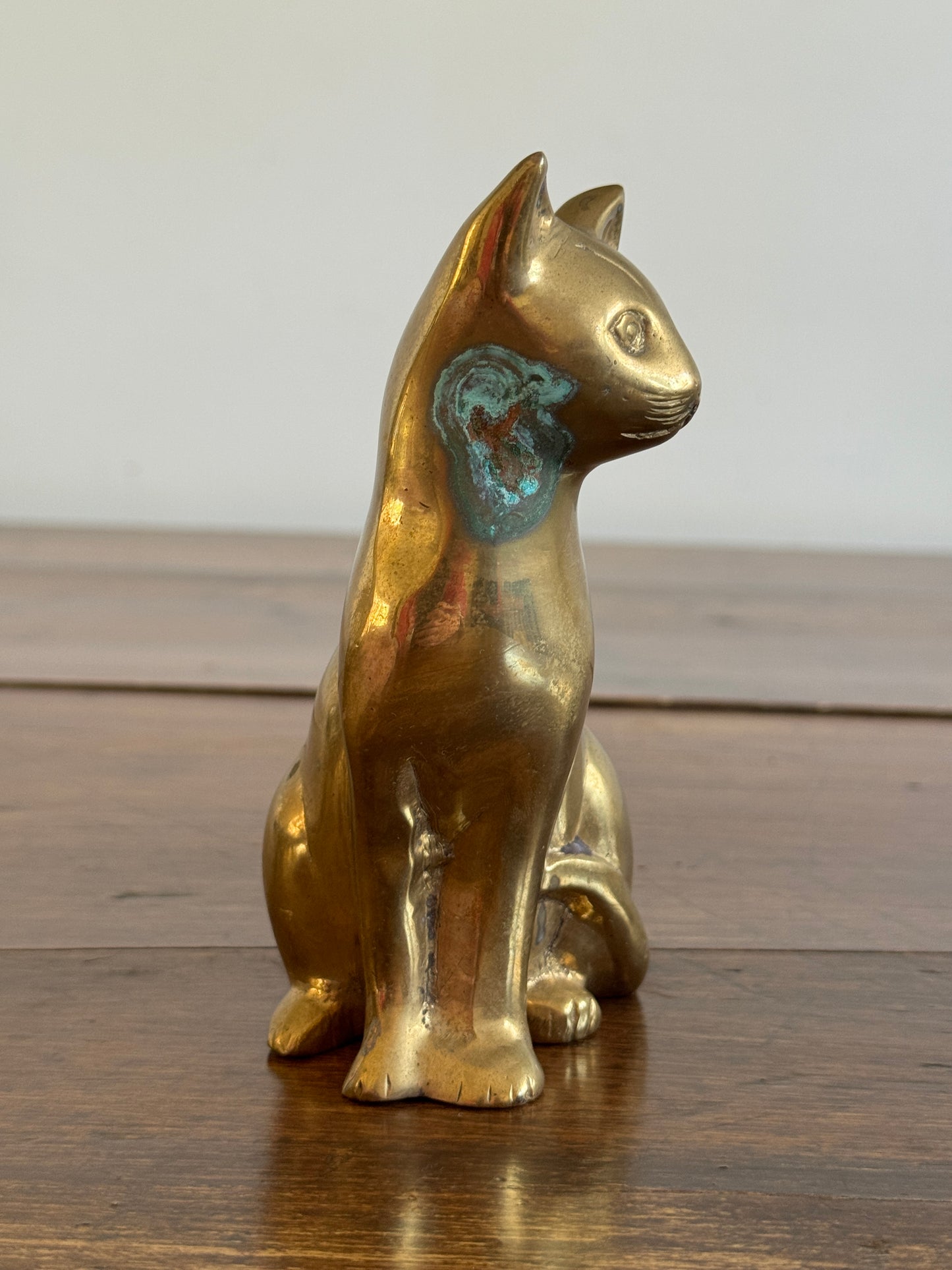 Vintage Brass Sitting Cat Statue Figurine
