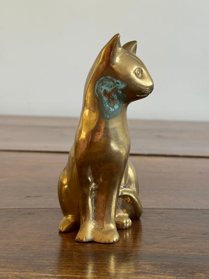 Vintage Brass Sitting Cat Statue Figurine