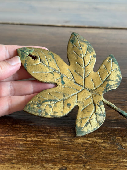 Vintage Cast Brass Leaf Hook with Swirled Hanger