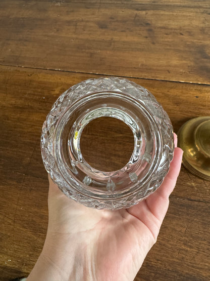 Vintage Heavy Brass Candle Holder with Glass Shade