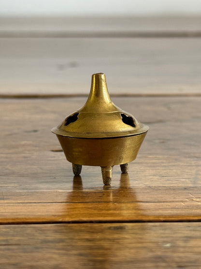 Mini Brass Cone Incense Holder with Lid