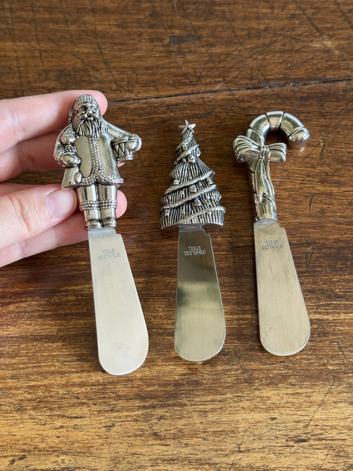 Set of Three Christmas Holiday Appetizer Stainless Steel Spreaders