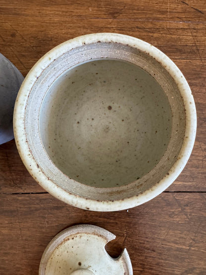 Vintage Pottery Cream and Sugar Dishes with Cream and Blue Colouring