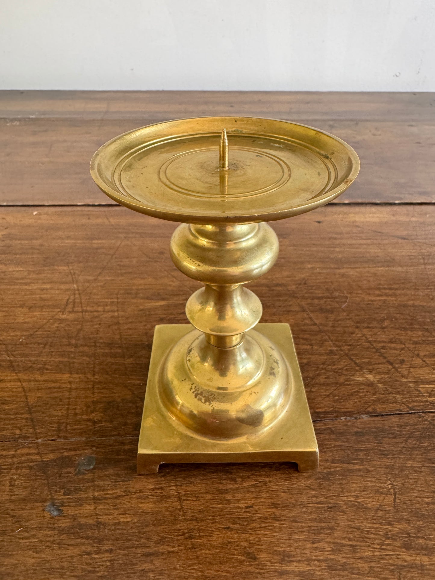 Vintage Brass Candle Pedestal Holder with Spike Platform