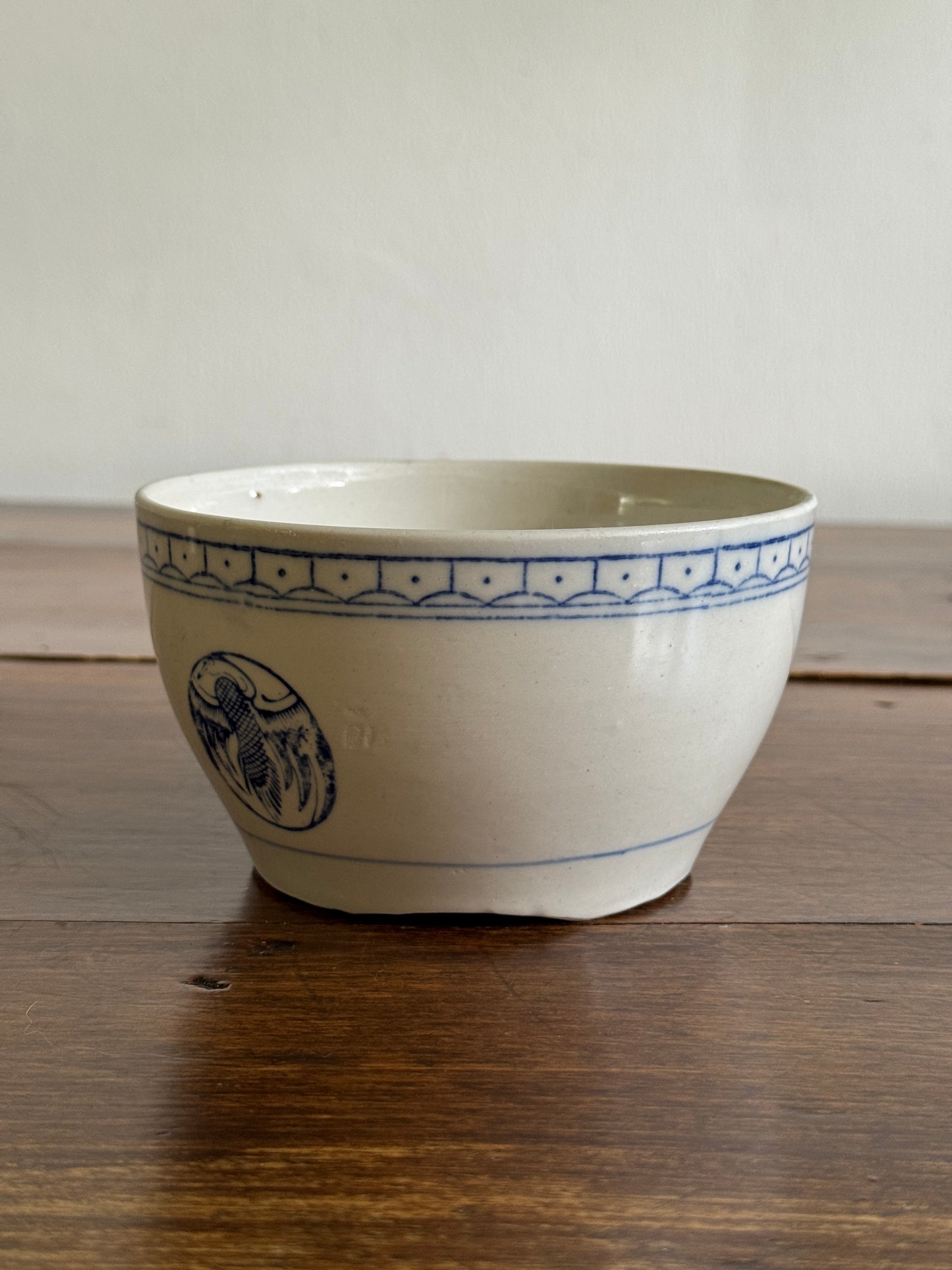 Vintage Blue Heron on White Porcelain Rice Bowl