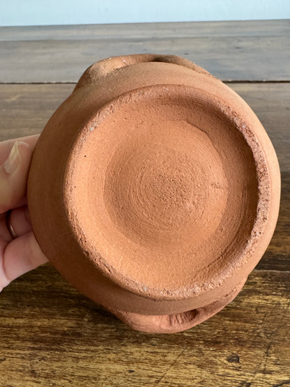 Terracotta Small Bowl with Double Handle and Organic Texture