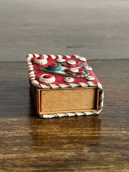 Small Decorative Tooled Leather Match Box Cover/Holder with Heart Design