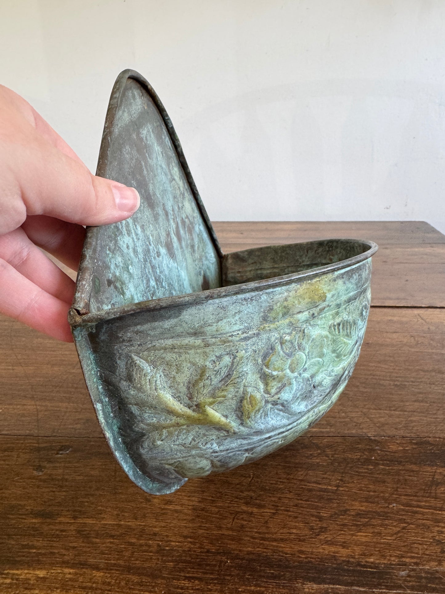 Vintage Heavy Patina Outdoor Plant Pocket Wall Hanger