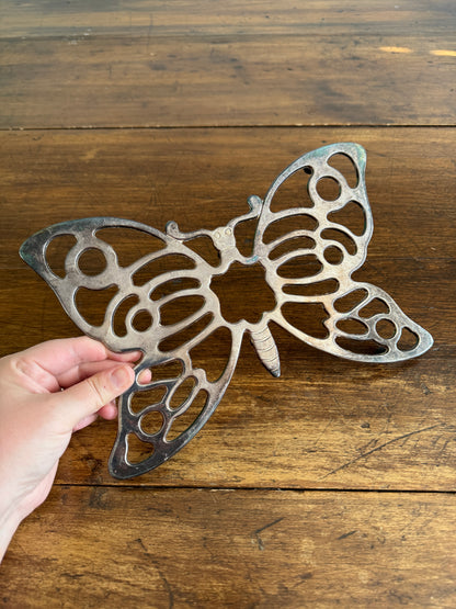 Vintage Silver Tone Metal Butterfly Trivet - Made in Italy