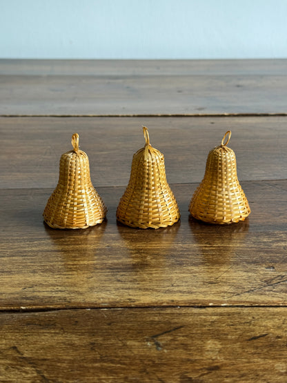 Set of Three Wicker Bells with Woven Bell Clapper and Loop Top