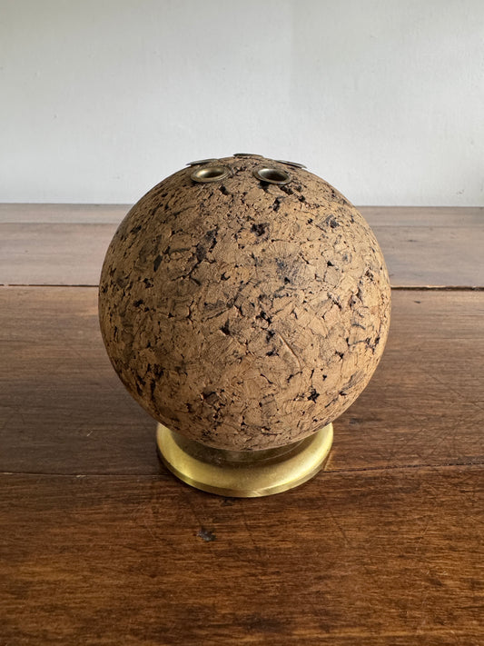 Vintage Cork Ball Pen Holder by PAT - Bulletin Ball Desk Organizer Rotating Pencil Holder