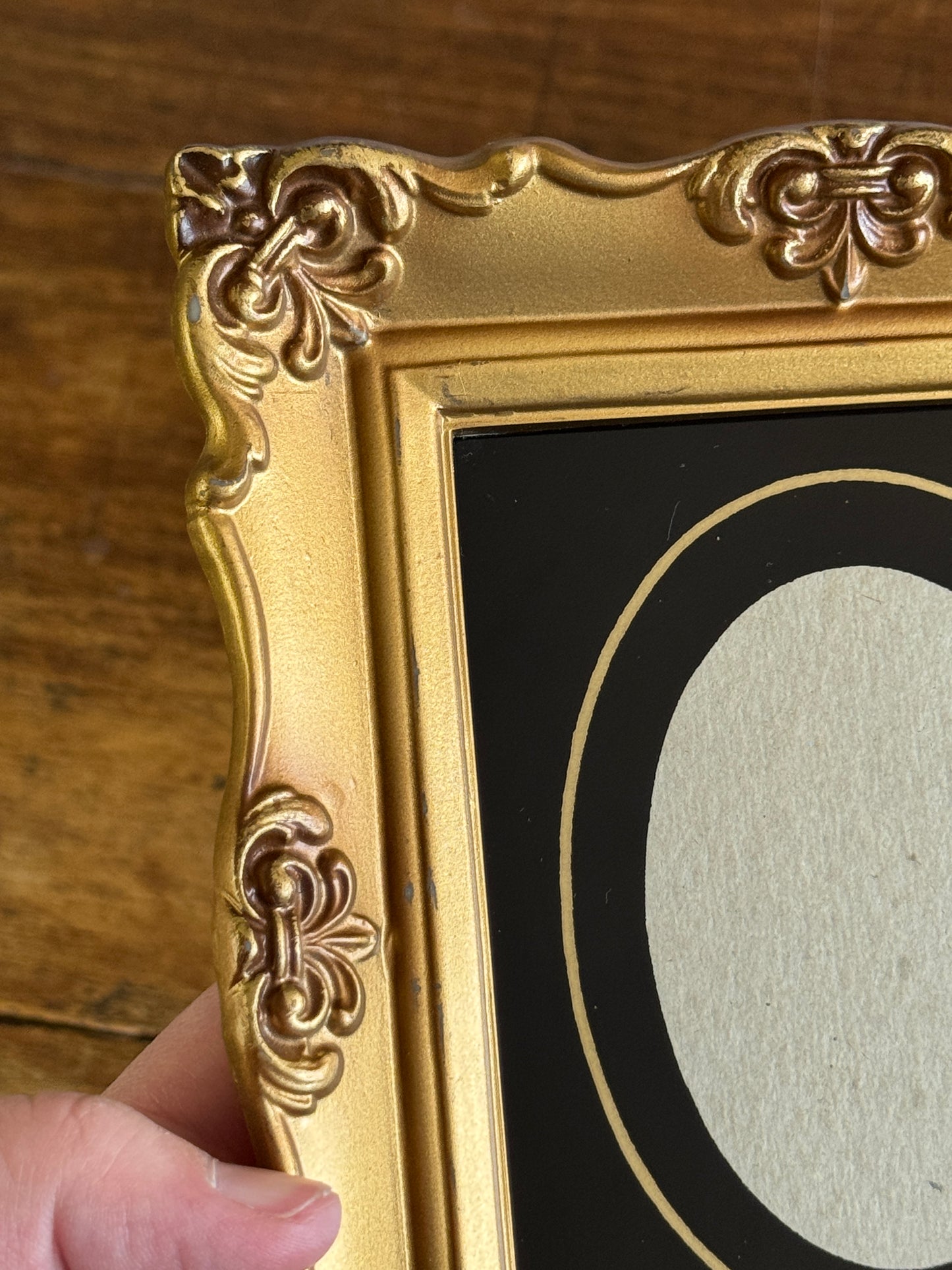 Vintage Resin Ornate Photo Frame with Painted Glass Matte - Made in USA