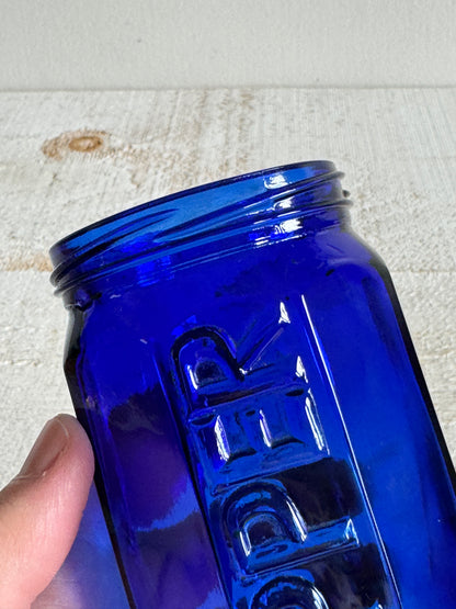 Single Vintage Cobalt Blue Glass with Metal Lid Pepper Shaker - Large Retro Kitchen Pepper Shaker