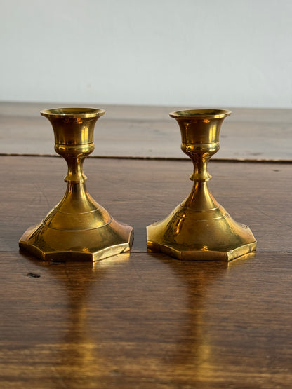 Vintage Pair of Shiny Brass Candlestick Holders